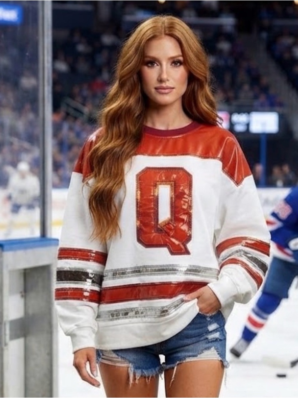 New! QUEEN OF SPARKLES Metallic Stripe Q Jersey Sweatshirt